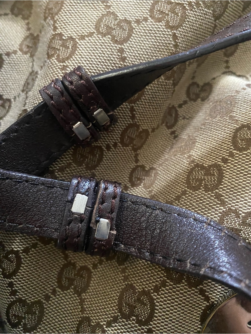 Gucci Beige Monogram Two Shoulder Bag Strap with Dark Brown Leather Trim - Picture 15 of 15